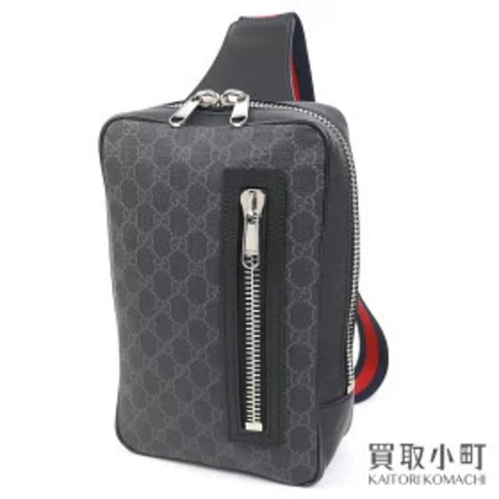 Gucci Soft GG Supreme Sling Backpack Gray Black Crossbody Belt Bag Shoulder
